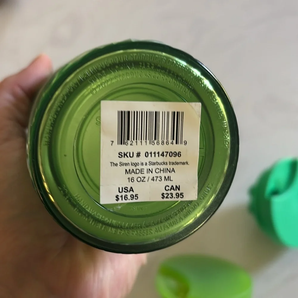 Lot of 2 Starbucks Green and Green and Gold Foil Tumbler